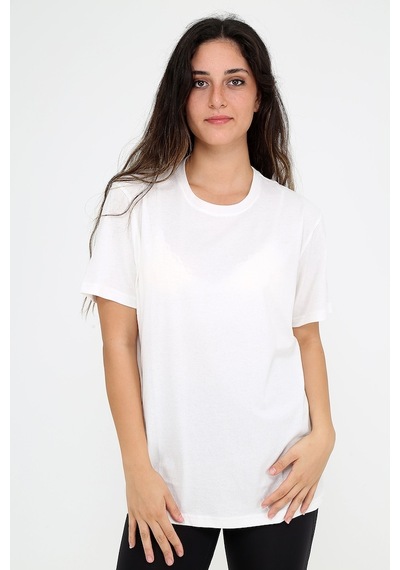 Rubadi Oversize Bol ve Geniş Kesim Bisiklet Yaka Basic Salaş Model T-Shirt Ekru