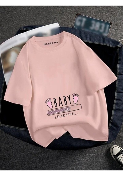 Benroma Hamile Pembe Baby Loading Baskılı Tisort