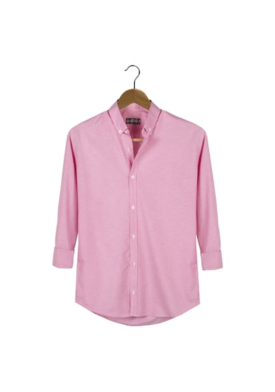 Erkek Pembe Kalın Dik Çizgili Uzun Kollu Yakası Düğmeli Slim Fit Gömlek Pembe19