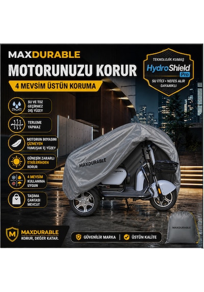 Volta Apec Apm2 3 Tekerlekli 1 Kişilik Motosiklet Brandası Su Geçirmez 4 Mevsim Boya Dostu Motor Brandası + Taşıma Çantalı