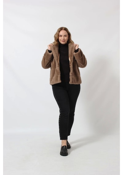 Moda Berray 3260 Vizon Suni Kürk Kısa Kaban Vizon