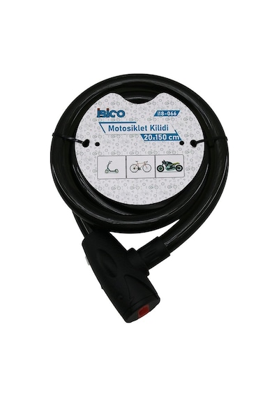 İbico İ18-066 Anahtarlı Motosiklet Ve Bisiklet Kilidi 20 Mm X 150 Cm - Aç Kapa Kapaklı Şeffaf Kılıflı