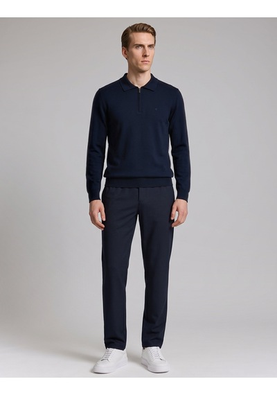 Pierre Cardin Lacivert Slim Fit Fermuarlı Polo Yaka Basic Triko Kazak 50333917-vr033