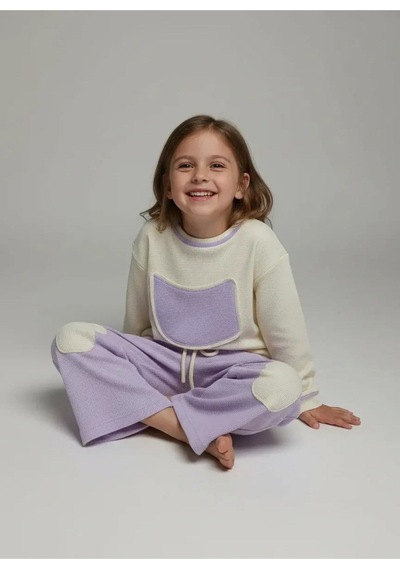 Aden Kids Unisex Çocuk %100 Pamuk Alt Üst Takım Beyaz - Lila