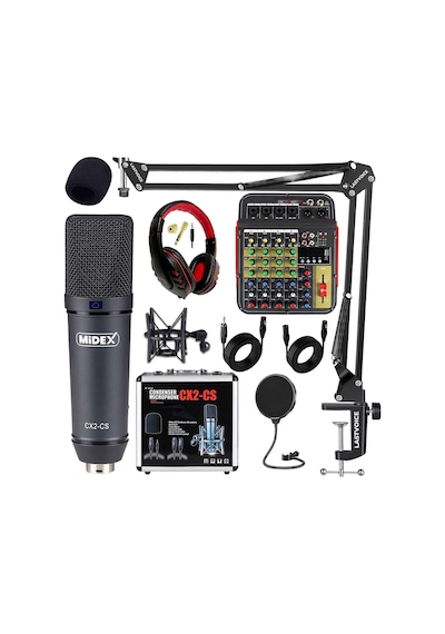 Midex Wizard Paket-2 Cx2 Stüdyo Mikrofon Mdx-04fxu Stüdyo Kayıt Mikseri Kulaklık Ekipman Seti