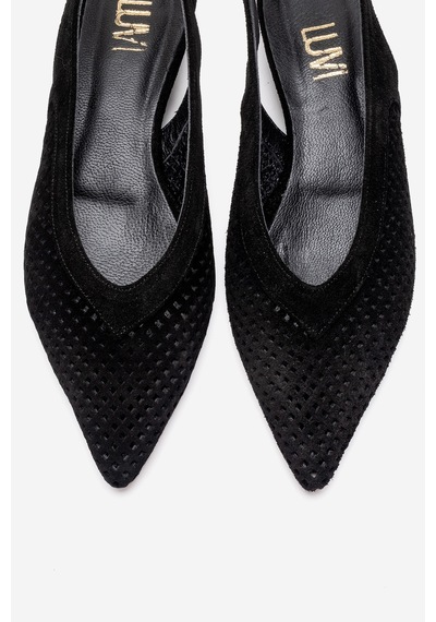 Luvi Shoes Lıeve Siyah Süet Hakiki Deri Kadın Alçak Topuklu Ayakkabı