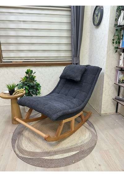Asedia Miskin Naturel Teddy Antrasit Sallanan Sandalye Dinlenme Koltuğu