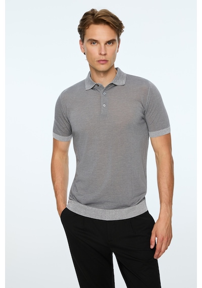 Morven Erkek Gri Trend Polo Yaka Tencel Triko T-shirt 26ys018024100 Gri