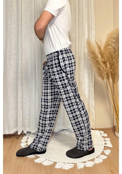 Erkek Desenli Cepli Lastikli Bel Pijama Altı Beyaz