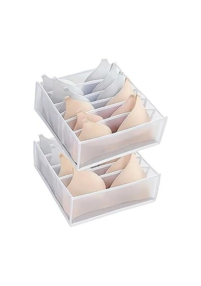 2 Adet 8 Bölmeli Şeffaf Sütyen Düzenleyici 38x30x11cm Pvc Kenarlı Açık Gri