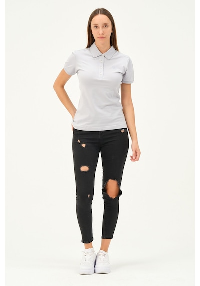 Msw Kadın Kısa Kollu Regular Fit Polo Yaka T-shirt Gri