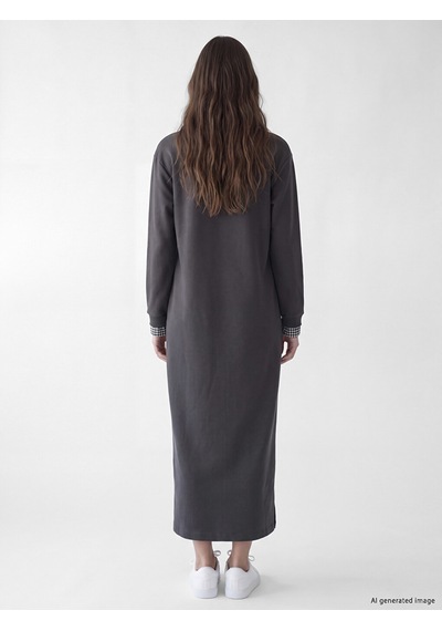 Lcw Modest Antrasit Gömlek Yaka Sweat Elbise