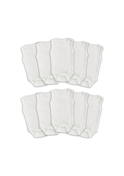 Novibaby 10'lu 3-6 Ay Ribana Bebek Atlet Body Zıbın Beyaz Raporlu Çıtçıtlı 100% Pamuk Beyaz