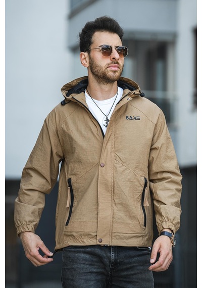 Oksit Save Baskılı Suya Dayanaklı Slim Fit Erkek Mevsimlik Mont Yağmurluk 001