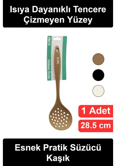 Mutfak Silikon Kevgir 28.5 Cm Delikli Süzgeç Kepçe Isıya Dayanıklı Çizmeyen Yüzey Ergonomik Saplı H Çok Renkli