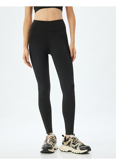 Koton Yüksek Bel Lazer Kesim Slim Fit Spor Tayt İnterlok Siyah 5wak40131nk SiYAH