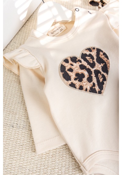 Babymod Leopar Desenli 3'lü Pamuklu Kız Bebek Takım Set Bej