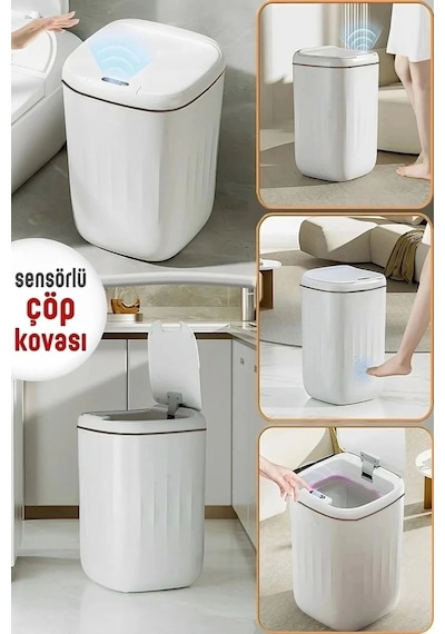 Temassız Sensörlü 20 Litre Çöp Kovası Uv Işıklı Koku Geçirmez Mutfak Banyo Kullanımı