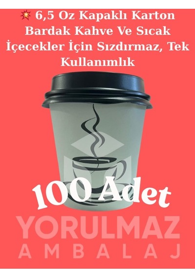 6,5 Oz Kapaklı Karton Bardak 100 Adet Kahve Ve Sıcak İçecekler İçin Sızdırmaz, Tek Kullanımlık 50