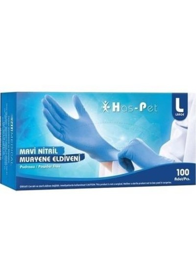 Haspet Mavi Pudrasız Nitril Muayene Eldiveni 100 Lü L-xl