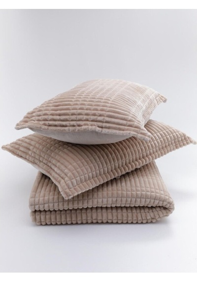 Merinos Çift Kişilik Battaniye Bej Modern Line 3 Parça Set Bej