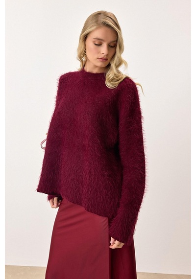 Olcay Oversize Tüylü Soft Kazak Bordo 8270