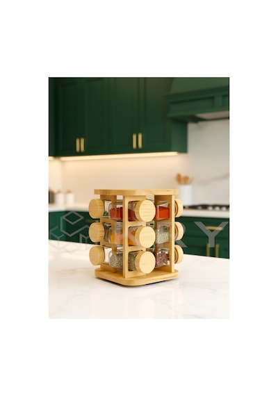 Bambu 12 Li Döner Baharatlık Standı Dönen Baharat Organizer, Tezgah Üstü Şık Mutfak Düzenleyici - 823492231 Diğer