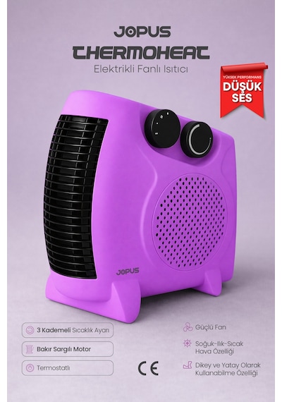 Jopus 2000W Elektrikli Fanlı Isıtıcı, Termostatlı, Sıcak-Soğuk Hızlı Isıtma, 25 m² Alan Kapasitesi