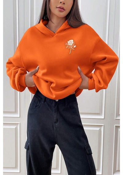Uyguntarz Nature Blossom Baskılı Unisex Oversize Sweatshirt Turuncu