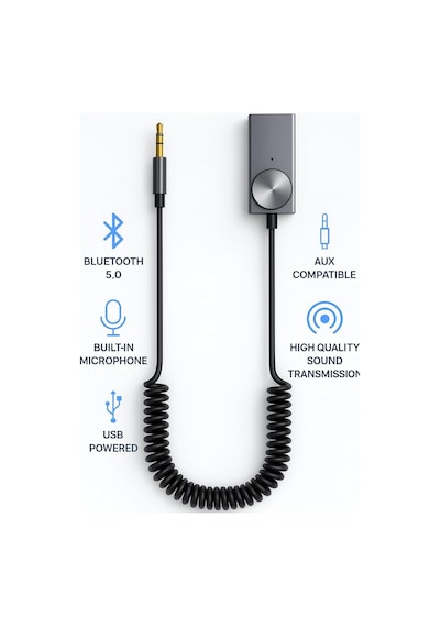 Aux Bluetooth 5.0 Alıcı Adaptör Mikrofonlu Usb Beslemeli Araç Ve Ev Tipi Ses Sistemlerine Uyuml