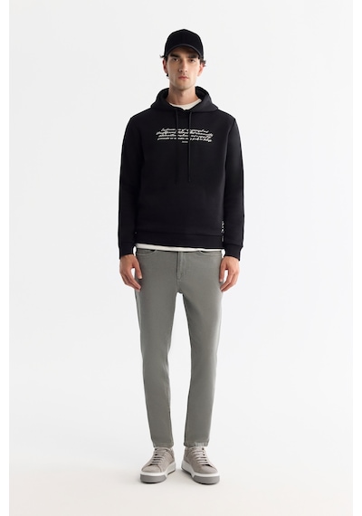 Avva Erkek Siyah Kapüşonlu 3 İplik Şardonlu Baskılı Regular Fit Sweatshirt A42y1303