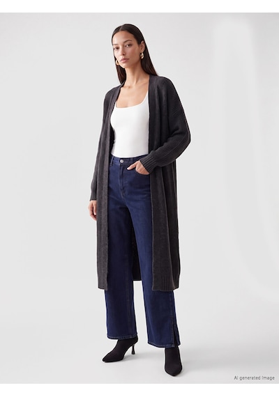 LC Waikiki Lc Waıkıkı Antrasit Şal Yaka Oversize Kadın Triko Hırka Xl-2xl