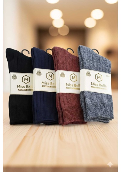 Lambswool - Penye Karışım Kadın Çorabı 36-40 Numara Asorti 4'lü Set Set 3
