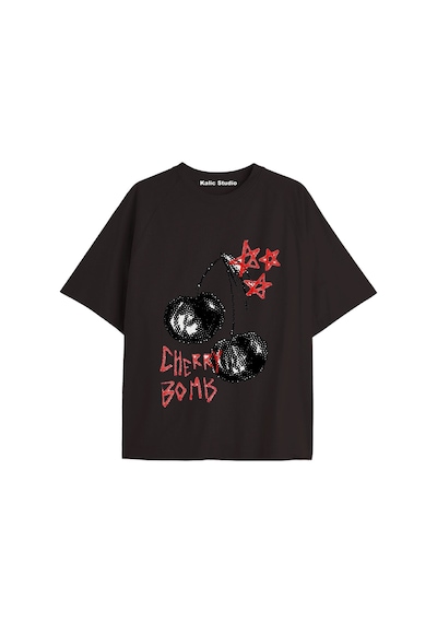 Kalic Studio Y2k Vintage Cherry Baskılı Siyah T-shirt Kod 82 Siyah-82