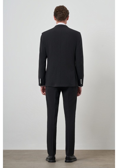 Morven Erkek Siyah Trend Çizgili Slim Fit Mono Yaka Takım Elbise 25ms001018001 Siyah