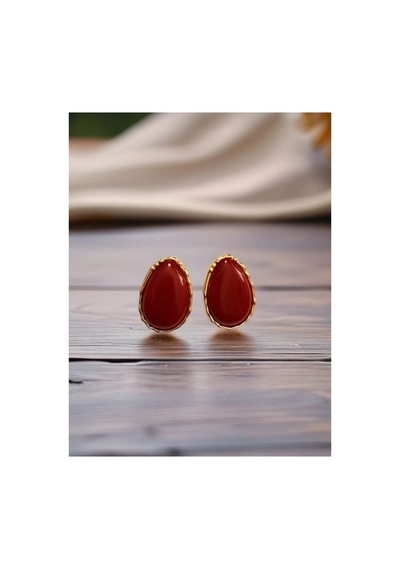 Lunarie İri Damla Kırmızı Taşlı Vintage Statement Küpe