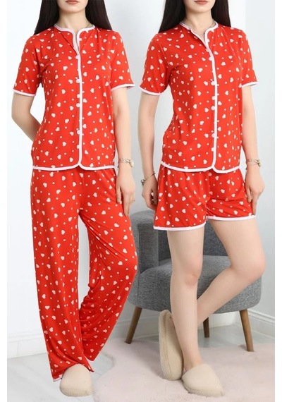 Seka Store Seka Milan 3'lü Pijama Takımı Seti Kırmızıbeyaz - 50596.1857. Çok Renkli