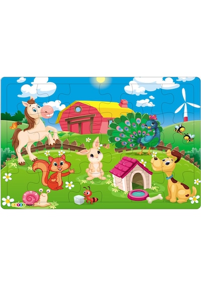 Yeni 4 Adet 24 Parçalı Ahşap Puzzle Yapboz Sevimli Dostlar. Kara