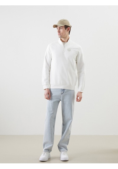 Lcwaıkıkı Classic Beyaz Dik Yaka Uzun Kollu Baskılı Erkek Sweatshirt