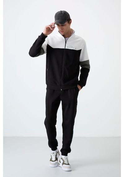Tommy Life Siyah Dik Yaka Renk Geçişli İçi Polarlı Erkek Eşofman Takımı - 85186 Siyah