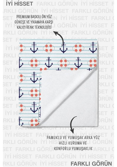 Çapa Can Simidi Marine Plaj Havlusu - Çizgili Akdeniz Stil Mercan Lacivert Hızlı Kuruyan Plaj Örtüsü Kül Zeytin