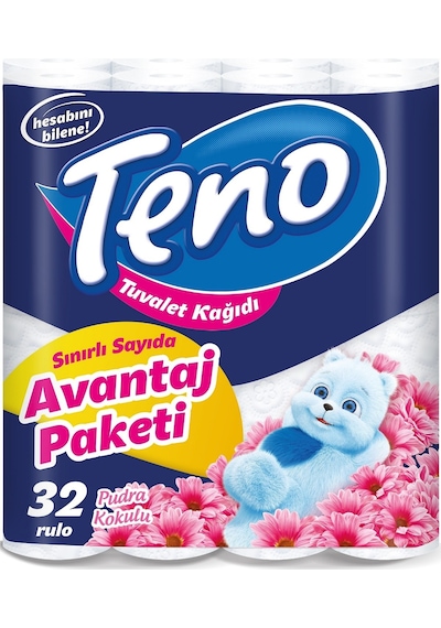 Teno Çift Katlı Pudra Kokulu Ultra Tuvalet Kağıdı 32 Rulo