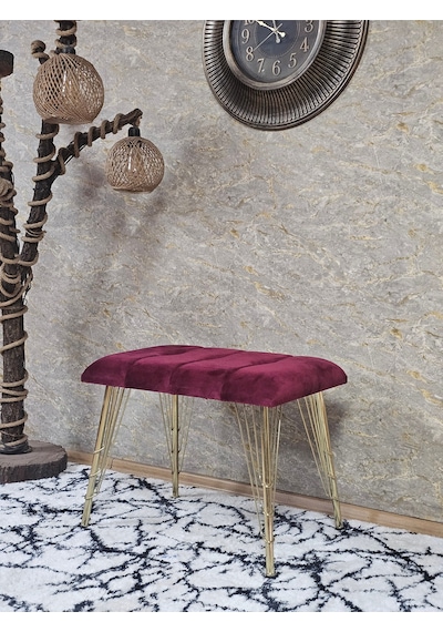 Zafir Metal Gold Tel Ayaklı 60 Cm Puf Bench - Puf - Bench - Oturak - Mutfak Oturağı - Antre Oturağı Bordo