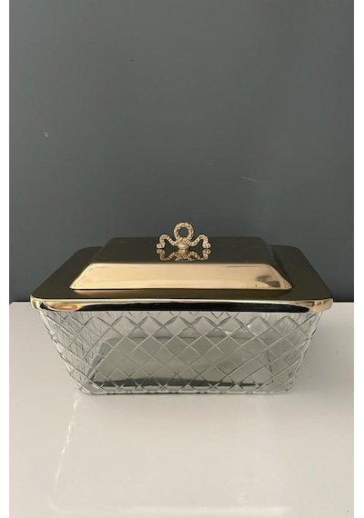 Lamedoredikdörtgen Kapaklı Saklama Kabı Gold 25,5x20x14 Cm Gold