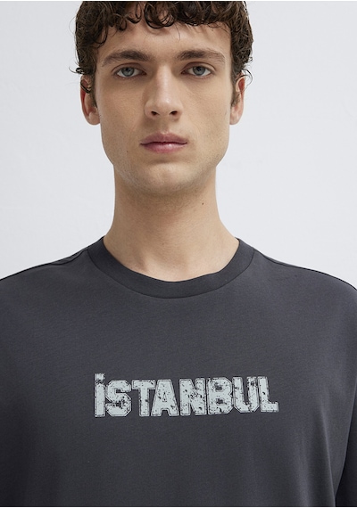 Mavi - İstanbul Baskılı Antrasit Tişört 0613593-80106