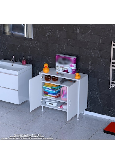Modilayn Söke Küçük Alanlar İçin Akıllı Çözümler 85x75x32,5 Cm Lik 2 Kapaklı 3 Göz Raf Dolap Beyaz