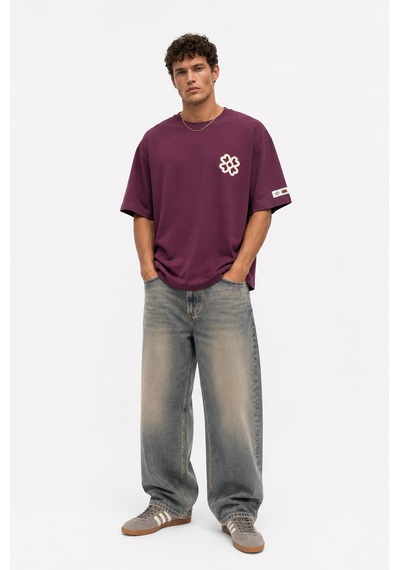Respire Erkek Nakış Detaylı Oversize T-shirt Vişne