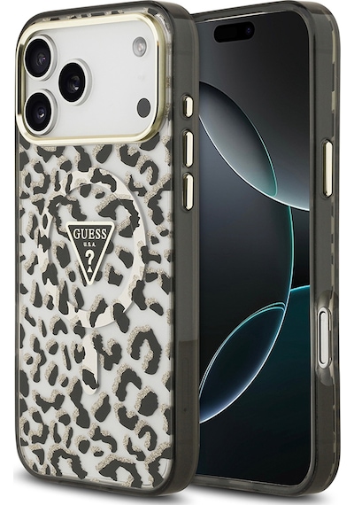 Apple Uyumlu iPhone 17 Pro Max Kılıf Guess Lisanslı M-safeli Üçgen Logolu Simli Leopar Desenli Kapak Siyah Siyah Apple Uyumlu iPhone 17 Pro Max Kılıf Guess Lisanslı M-safeli Üçgen Logolu Simli Leopar Desenli Kapak Siyah Siyah