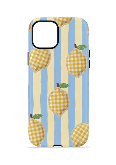 Apple iPhone Uyumlu 14 Vorian Çift Katmanlı Magsafe Kılıf Gingham Lemon Grove
