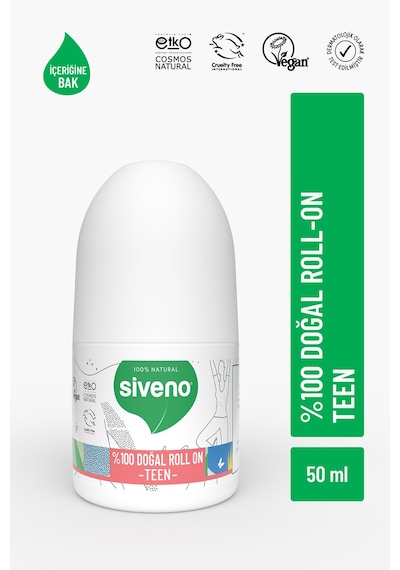 Siveno %100 Doğal Roll On Teen Girl Genç Kız Deodorant Ter Kokusu Önleyici Bitkisel Leke Bırakmayan Vegan 50 ML